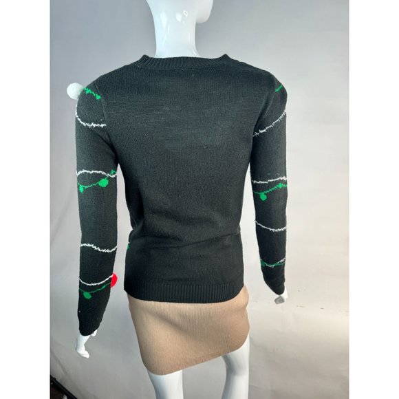 No Boundaries Christmas Garland and Light Sweater Small Black Acrylic - Picture 10 of 16